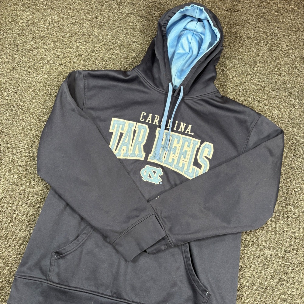 Champion Hoodie Mens Medium Navy UNC Tar Heels Embroidered Pullover Sweatshirt